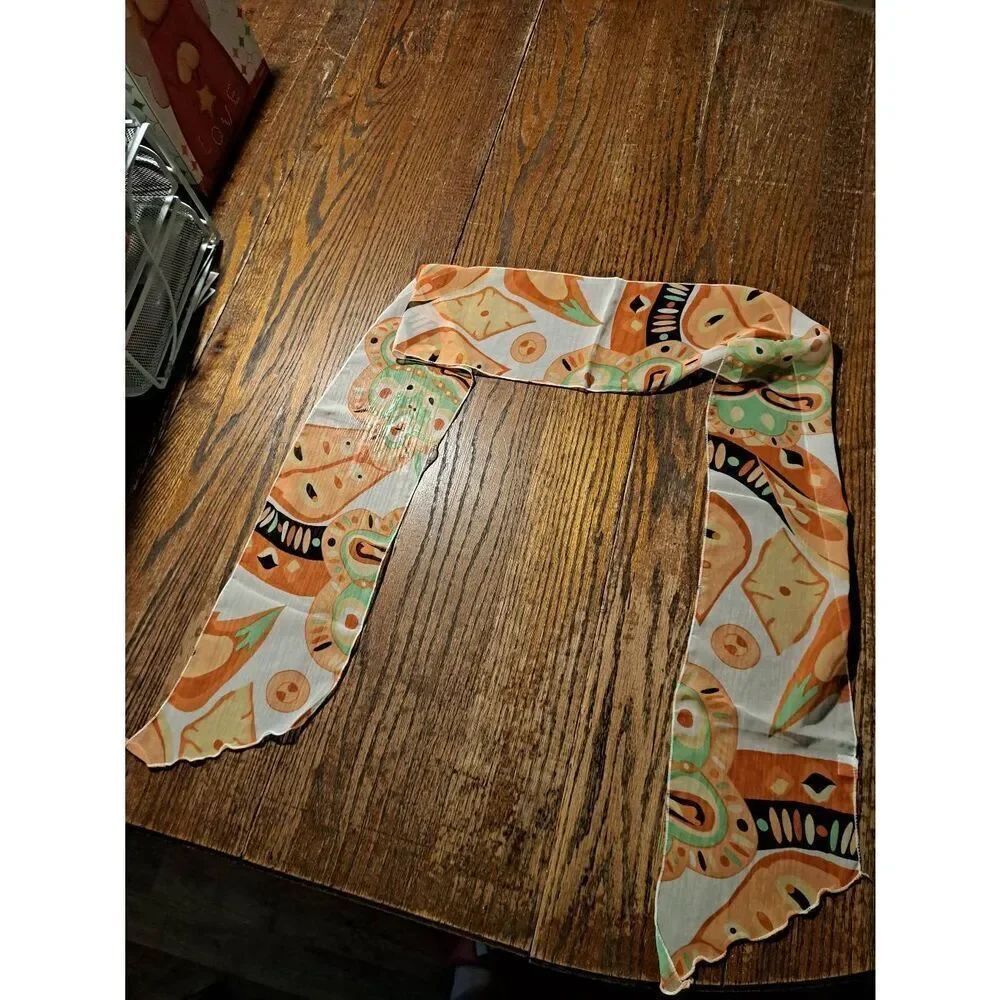 Vintage Gena Accessories scarf orange green black 100% polyester long narrow